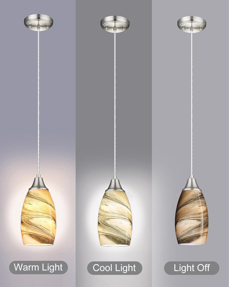 karyfine Mini Pendant Lights Kitchen Island Light Brown Glass Lamp Shade Hand Blown Glass Pendant Light with Brush Nickel Finish Adjustable Cord for Kitchen Over Sink, Dining Room (Light Brown-1P) - Image 3